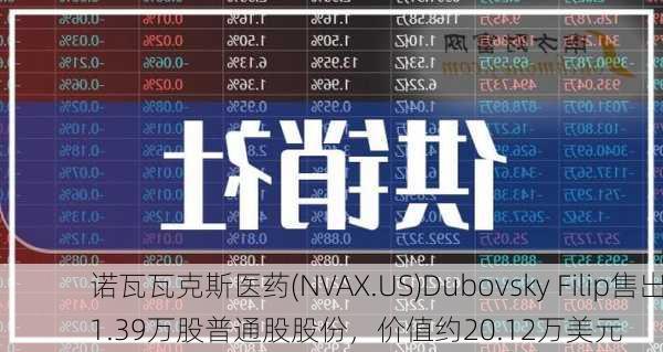 诺瓦瓦克斯医药(NVAX.US)Dubovsky Filip售出1.39万股普通股股份，价值约20.12万美元