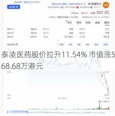 泰凌医药股价拉升11.54% 市值涨568.68万港元