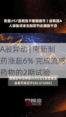 A股异动 | 南新制药涨超6% 完成流感药物的2期试验