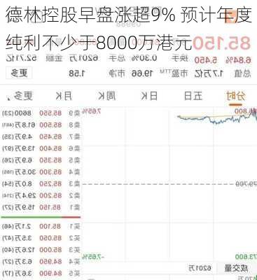 德林控股早盘涨超9% 预计年度纯利不少于8000万港元