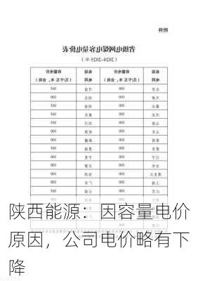 陕西能源：因容量电价原因，公司电价略有下降