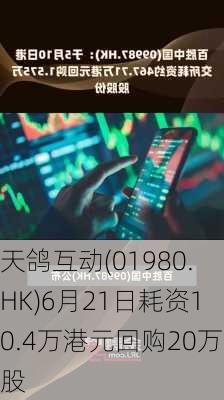 天鸽互动(01980.HK)6月21日耗资10.4万港元回购20万股