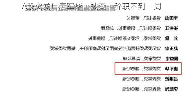 A股突发！唐军华，被查！辞职不到一周