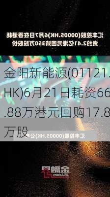 金阳新能源(01121.HK)6月21日耗资66.88万港元回购17.8万股