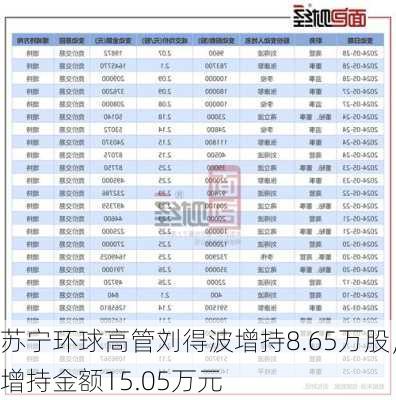 苏宁环球高管刘得波增持8.65万股，增持金额15.05万元