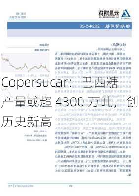 Copersucar：巴西糖产量或超 4300 万吨，创历史新高