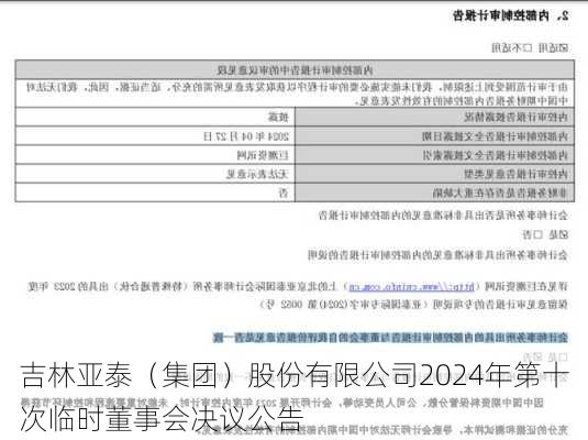 吉林亚泰（集团）股份有限公司2024年第十次临时董事会决议公告