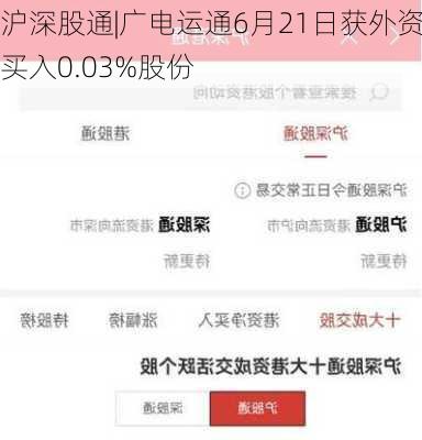 沪深股通|广电运通6月21日获外资买入0.03%股份