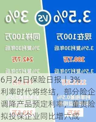 6月24日保险日报丨3%利率时代将终结，部分险企调降产品预定利率，董责险拟投保企业同比增六成