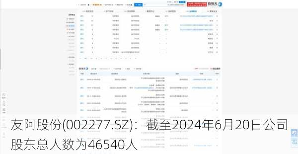 友阿股份(002277.SZ)：截至2024年6月20日公司股东总人数为46540人