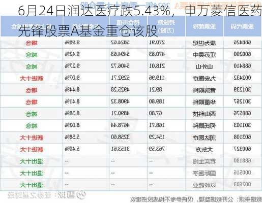 6月24日润达医疗跌5.43%，申万菱信医药先锋股票A基金重仓该股