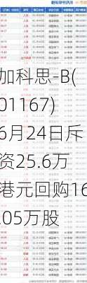 加科思-B(01167)6月24日斥资25.6万港元回购16.05万股