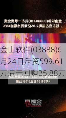 金山软件(03888)6月24日斥资599.61万港元回购25.88万股