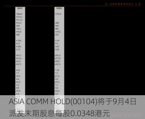 ASIA COMM HOLD(00104)将于9月4日派发末期股息每股0.0348港元