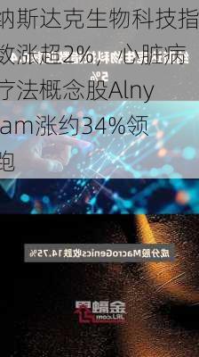 纳斯达克生物科技指数涨超2%，心脏病疗法概念股Alnylam涨约34%领跑