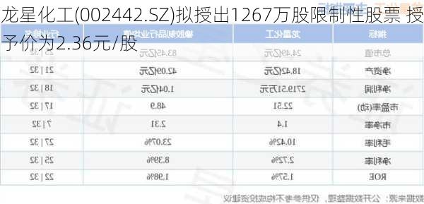 龙星化工(002442.SZ)拟授出1267万股限制性股票 授予价为2.36元/股