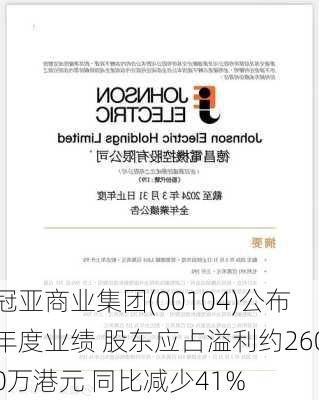 冠亚商业集团(00104)公布年度业绩 股东应占溢利约2600万港元 同比减少41%