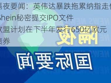 隔夜要闻：英伟达暴跌拖累纳指走低 Shein秘密提交IPO文件 欧盟计划在下半年发行650亿欧元债券