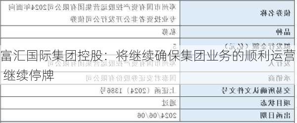 富汇国际集团控股：将继续确保集团业务的顺利运营 继续停牌