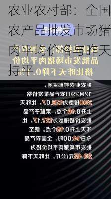 农业农村部：全国农产品批发市场猪肉平均价格与昨天持平