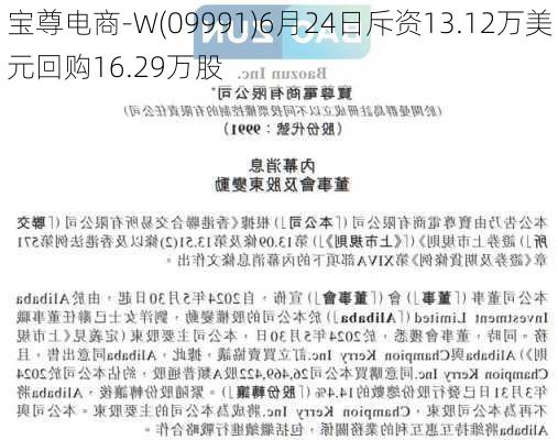 宝尊电商-W(09991)6月24日斥资13.12万美元回购16.29万股