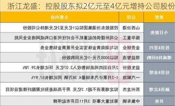 浙江龙盛：控股股东拟2亿元至4亿元增持公司股份