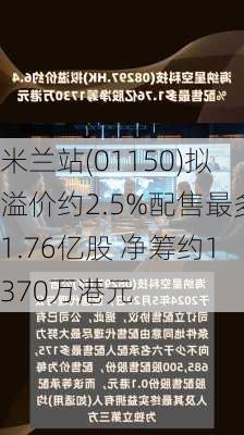 米兰站(01150)拟溢价约2.5%配售最多1.76亿股 净筹约1370万港元