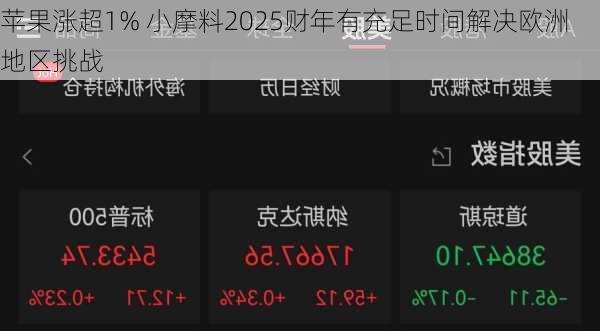 苹果涨超1% 小摩料2025财年有充足时间解决欧洲地区挑战