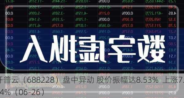 开普云（688228）盘中异动 股价振幅达8.53%  上涨7.24%（06-26）