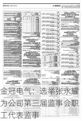 金冠电气：选举张永耀为公司第三届监事会职工代表监事