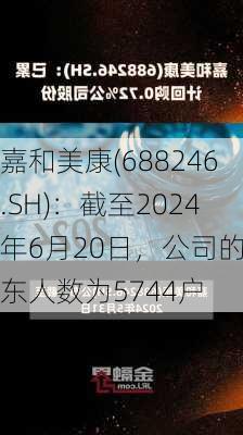 嘉和美康(688246.SH)：截至2024年6月20日，公司的股东人数为5744户