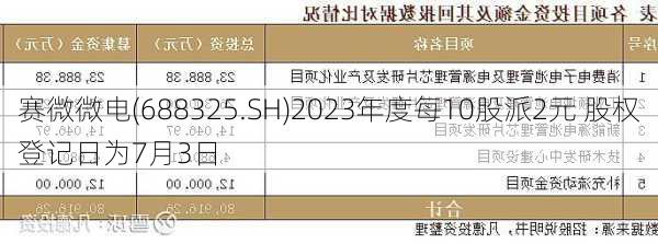 赛微微电(688325.SH)2023年度每10股派2元 股权登记日为7月3日