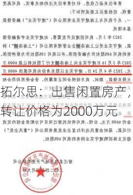 拓尔思：出售闲置房产，转让价格为2000万元