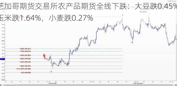 芝加哥期货交易所农产品期货全线下跌：大豆跌0.45%，玉米跌1.64%，小麦跌0.27%