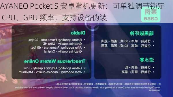 AYANEO Pocket S 安卓掌机更新：可单独调节锁定 CPU、GPU 频率，支持设备伪装