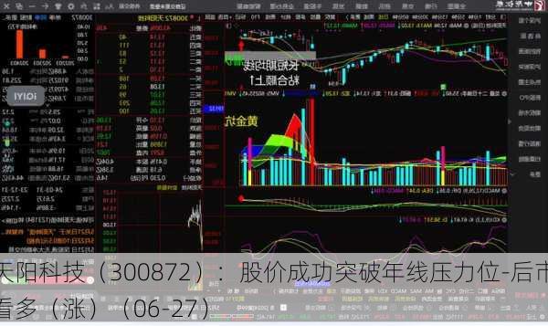 天阳科技（300872）：股价成功突破年线压力位-后市看多（涨）（06-27）