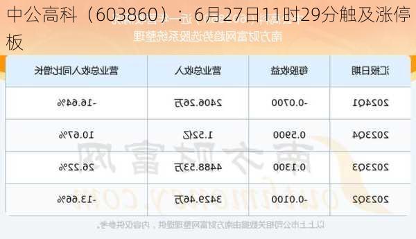 中公高科（603860）：6月27日11时29分触及涨停板