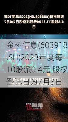 金桥信息(603918.SH)2023年度每10股派0.4元 股权登记日为7月3日