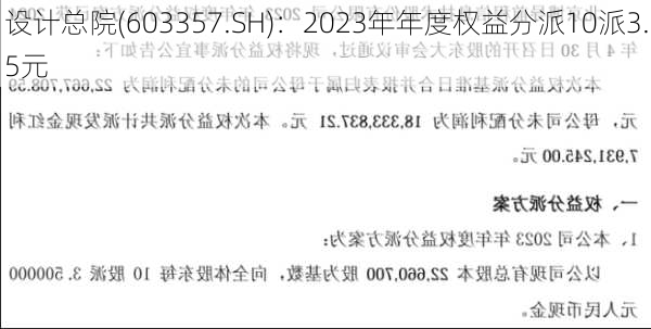 设计总院(603357.SH)：2023年年度权益分派10派3.5元