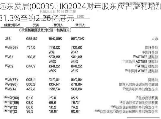 远东发展(00035.HK)2024财年股东应占溢利增加31.3%至约2.26亿港元