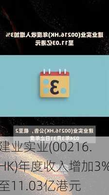 建业实业(00216.HK)年度收入增加3%至11.03亿港元