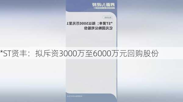 *ST贤丰：拟斥资3000万至6000万元回购股份