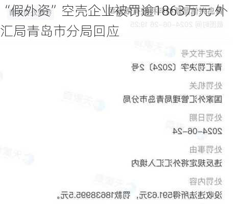 “假外资”空壳企业被罚逾1863万元 外汇局青岛市分局回应