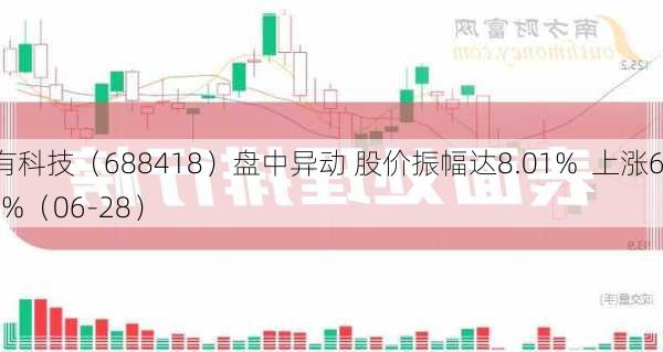 震有科技（688418）盘中异动 股价振幅达8.01%  上涨6.91%（06-28）