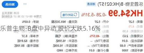 乐普生物-B盘中异动 股价大跌5.16%