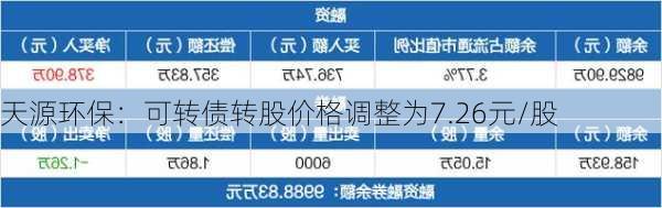 天源环保：可转债转股价格调整为7.26元/股