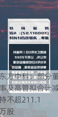 东方中科：部分董事及高管拟合计减持不超211.1万股