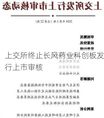 上交所终止长风药业科创板发行上市审核