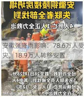 安徽强降雨影响：78.6万人受灾，18.9万人转移安置