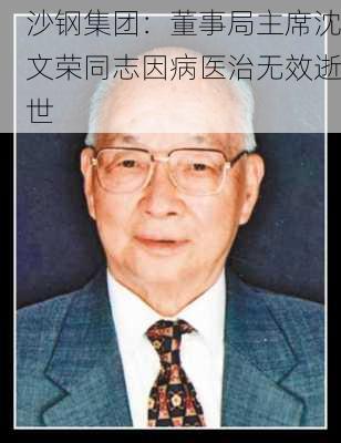 沙钢集团：董事局主席沈文荣同志因病医治无效逝世